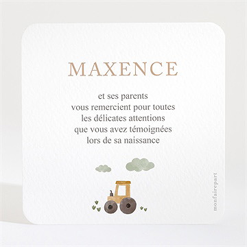Remerciement naissance dans la ferme - Dos de la carte