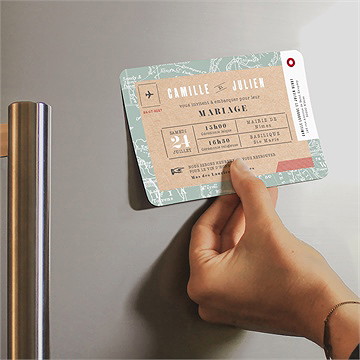 Faire-part mariage voyage voyage magnet - Mise en situation