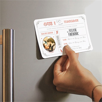 Faire-part mariage vintage & original magnet - Dos du faire-part