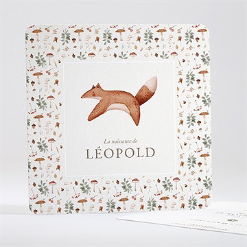 Faire-part naissance renard automne carré