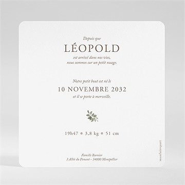 Faire-part naissance renard automne carré - Dos du faire-part