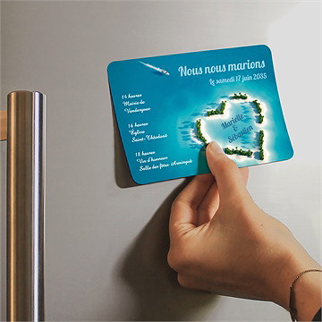 Faire-part mariage eaux turquoises magnet - Mise en situation