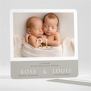 Faire-part de baptême petits jumeaux dorure