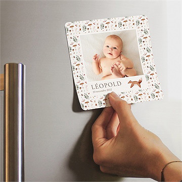 Faire-part naissance renard automne magnet - Mise en situation
