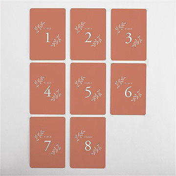 Numéro de table mariage douce terracotta - Vue d'ensemble
