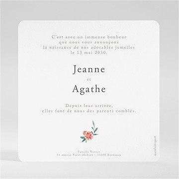 Faire-part naissance printemps jumeaux - Dos de la carte
