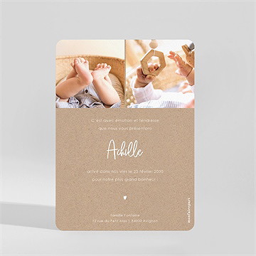 Faire-part naissance kraft garçon - Dos du faire-part