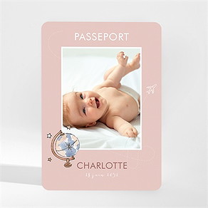 Faire-part naissance passeport fille magnet