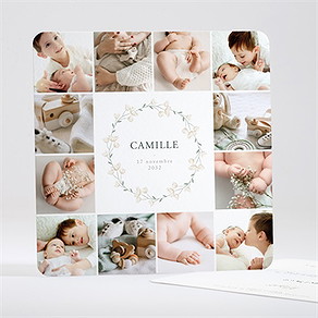 Faire-part naissance multiphoto fleuri