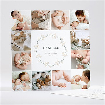 Faire-part naissance multiphoto fleuri