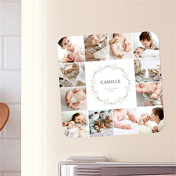 Faire-part naissance multiphoto fleuri magnet