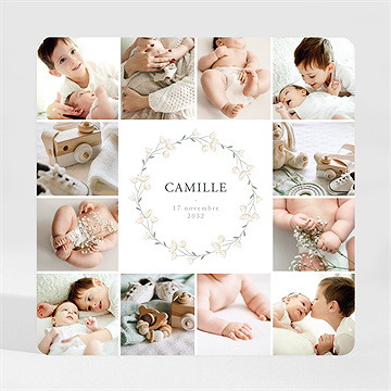 Faire-part naissance multiphoto fleuri magnet - Mise en situation