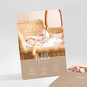 Faire-part de baptême kraft pictos