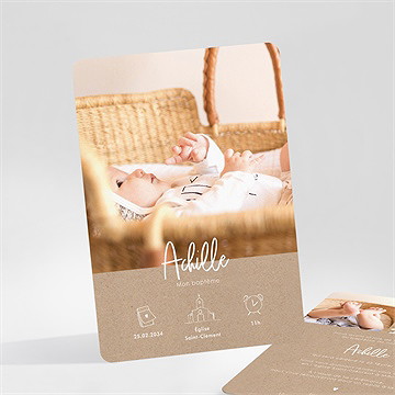 Faire-part de baptême kraft pictos