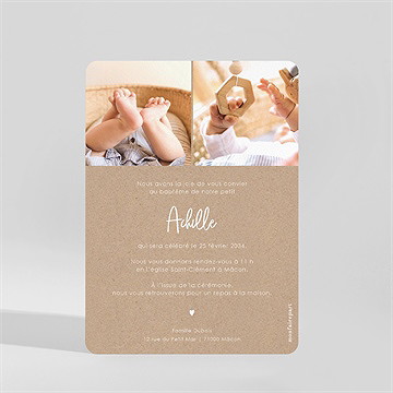 Faire-part de baptême kraft pictos - Dos du faire-part