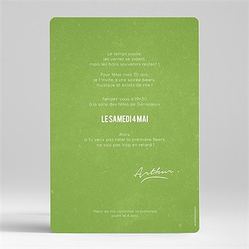 Invitation anniversaire apéro - Dos de l'invitation