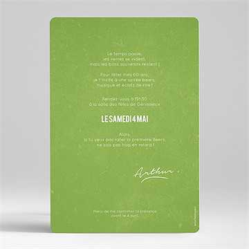 Invitation anniversaire apéro 60 ans - Dos de l'invitation