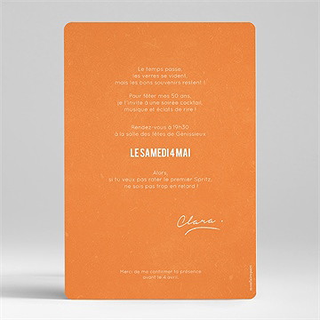 Invitation anniversaire cocktail 50 ans - Dos de l'invitation