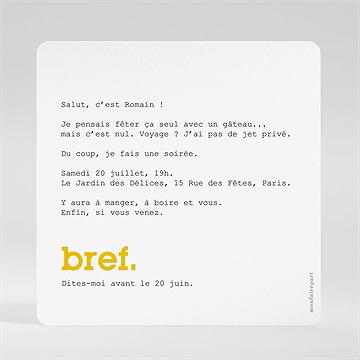 Invitation anniversaire bref 20 ans - Dos de l'invitation