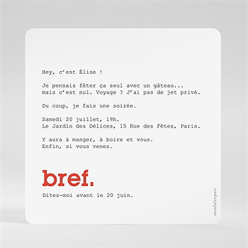 Invitation anniversaire bref 60 ans - Dos de l'invitation