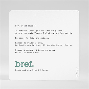 Invitation anniversaire bref 80 ans - Dos de l'invitation