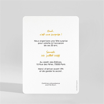 Invitation anniversaire surprise - Dos de l'invitation