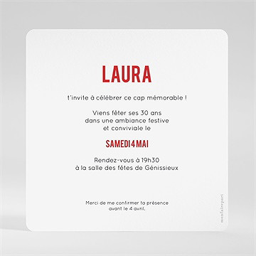 Invitation anniversaire jeu 30 ans - Dos de l'invitation