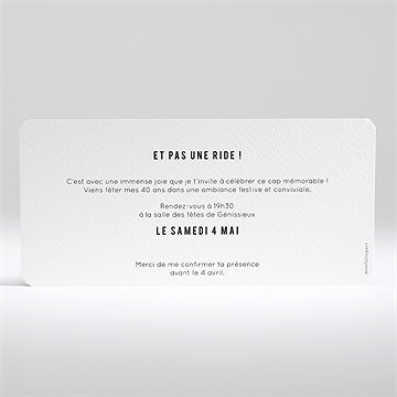 Invitation anniversaire 40 balais - Dos de l'invitation