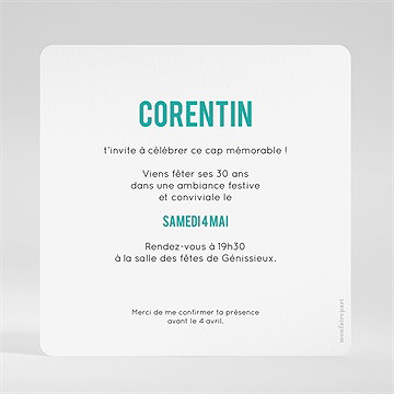 Invitation anniversaire 30 ans - Dos de l'invitation