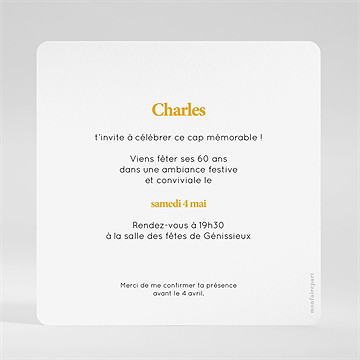 Invitation anniversaire 60 ans humour - Dos de l'invitation