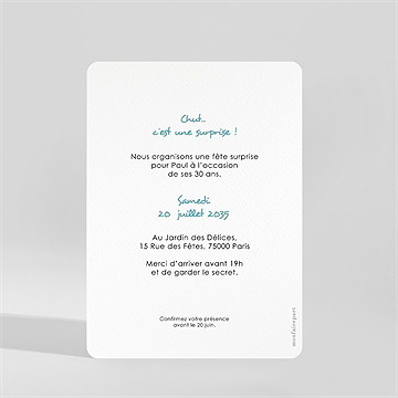 Invitation anniversaire 30 ans surprise - Dos de l'invitation
