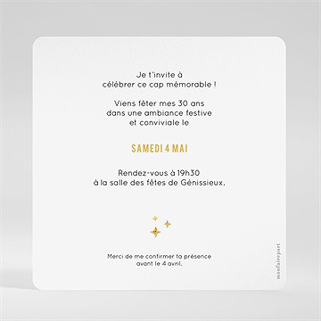 Invitation anniversaire paillette 30 ans - Dos de l'invitation