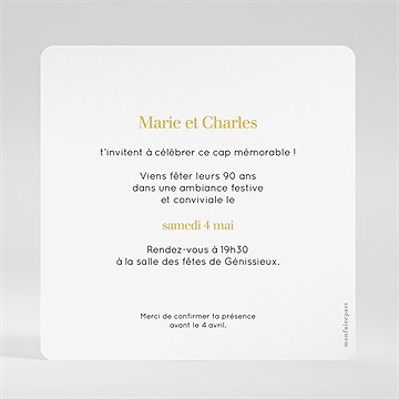 Invitation anniversaire photo 90 ans - Dos de l'invitation