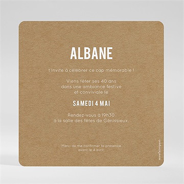 Invitation anniversaire 40 ans - Dos de l'invitation