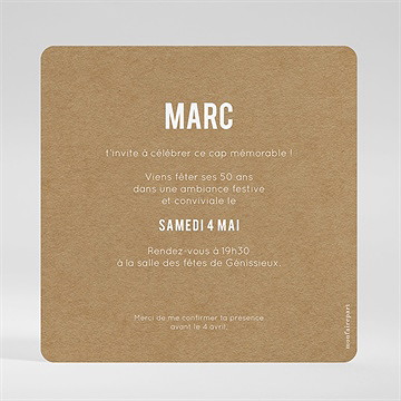 Invitation anniversaire 50 ans - Dos de l'invitation