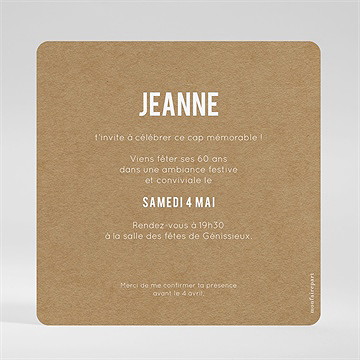 Invitation anniversaire 60 ans - Dos de l'invitation