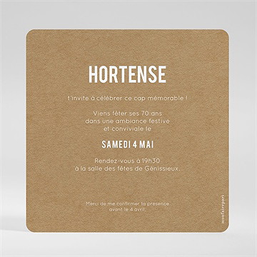 Invitation anniversaire 70 ans - Dos de l'invitation