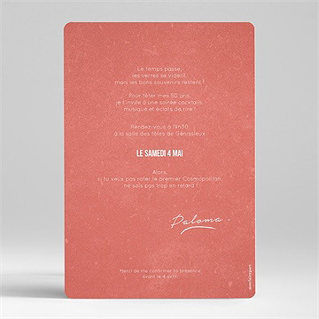 Invitation anniversaire cosmo 50 ans - Dos de l'invitation
