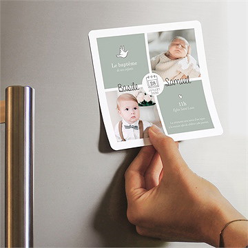 Faire-part de baptême petits frères magnet - Mise en situation