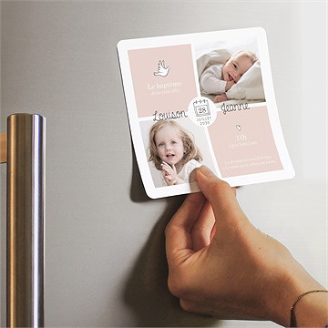 Faire-part de baptême petites soeurs magnet - Mise en situation