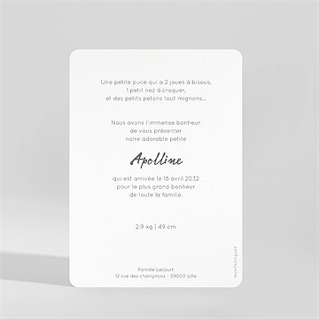 Faire-part naissance mon joli prénom - Dos du faire-part