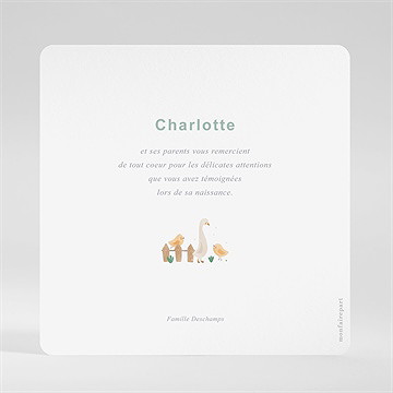 Remerciement naissance tendres animaux - Dos de la carte