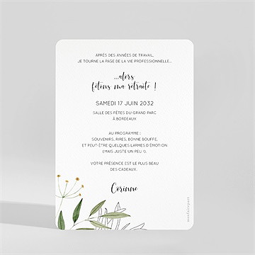Carte invitation départ à la retraite nouvelle vie - Dos du faire-part