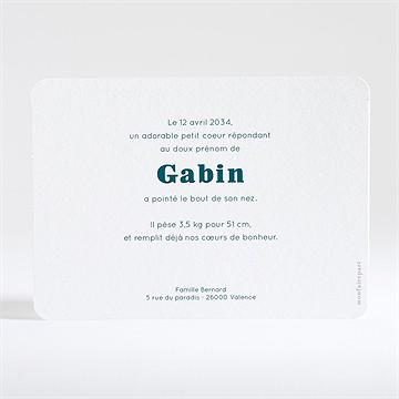 Faire-part naissance rayures marines - Dos de la carte