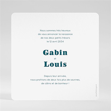 Faire-part naissance rayures marines jumeaux - Dos de la carte