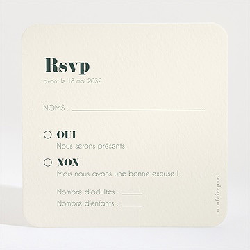 Carton réponse mariage tons vert sauge - Dos du carton