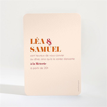 Carton d'invitation mariage orange et fuchsia - Dos du carton