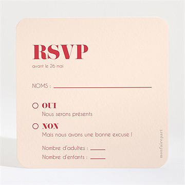 Carton réponse mariage orange et fuchsia - Dos du carton