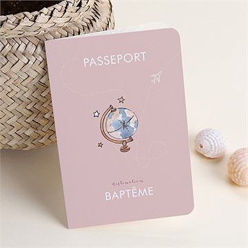 Faire-part de baptême joli passeport bapteme