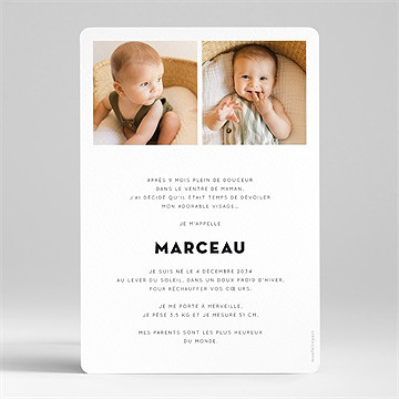 Faire-part naissance photo petit coeur - Dos du faire-part